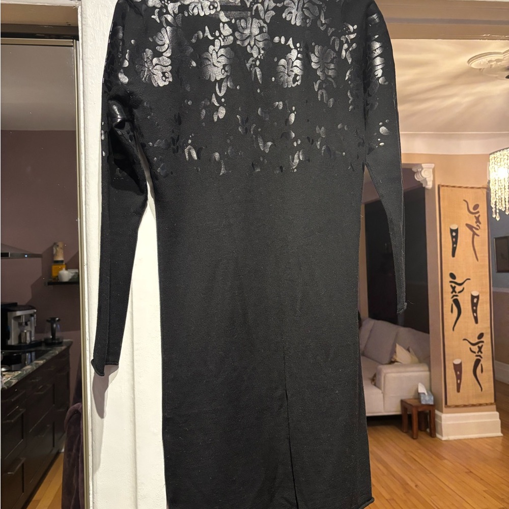 KIER + J Elegant Black Merino Wool Long Sleeve Dress